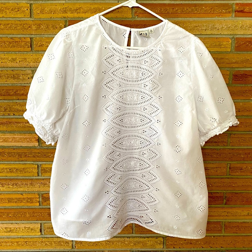 Gap women’s white puff sleeve eyelet blouse top XL Tall
